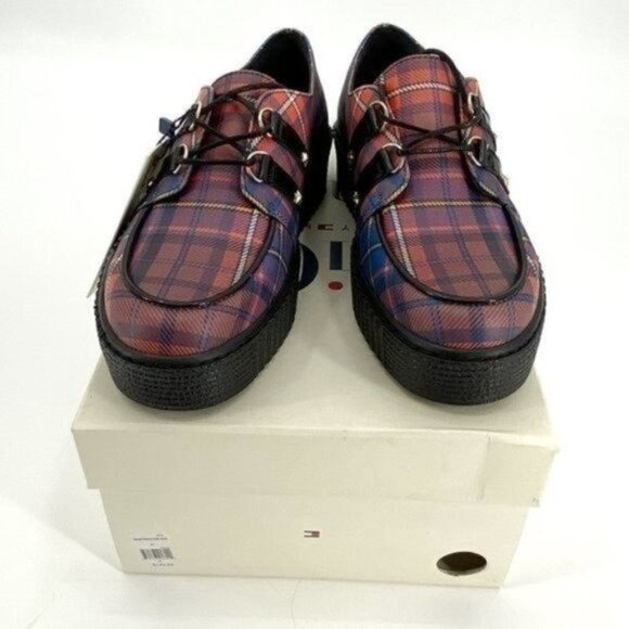 Tommy Hilfiger Gigi Hadid Blue Leather Creeper Plaid Calab 8.5 Platform Loafers - Picture 6 of 9